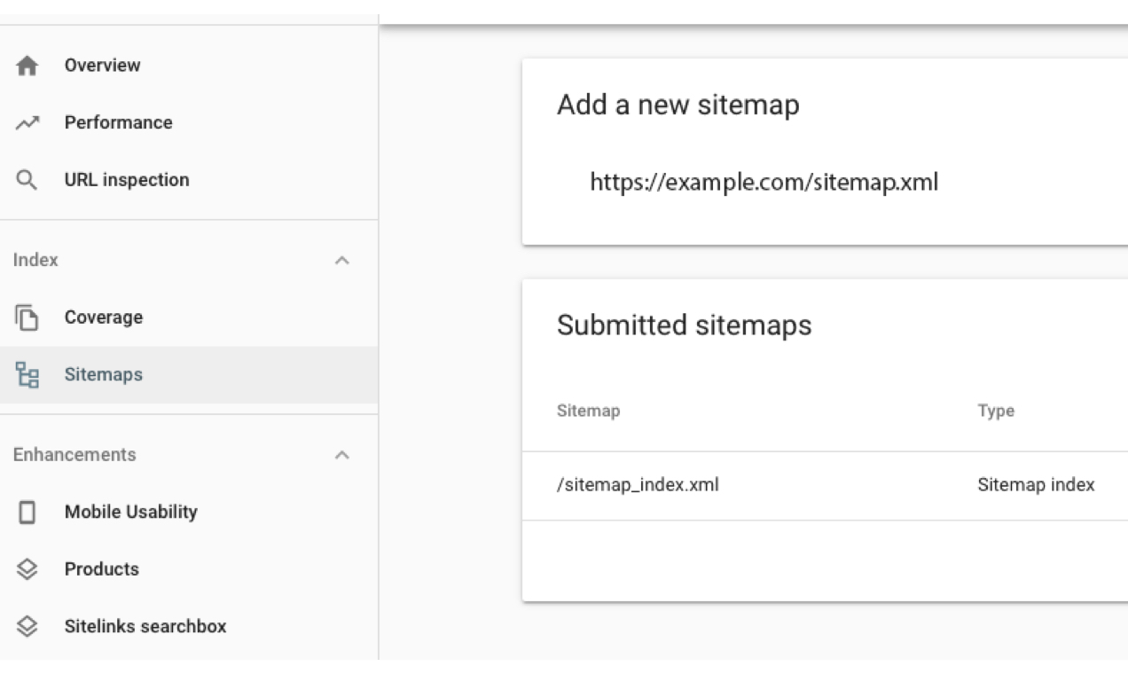 zrzut ekranu mapy witryny Google Search Console z dodanym adresem URL