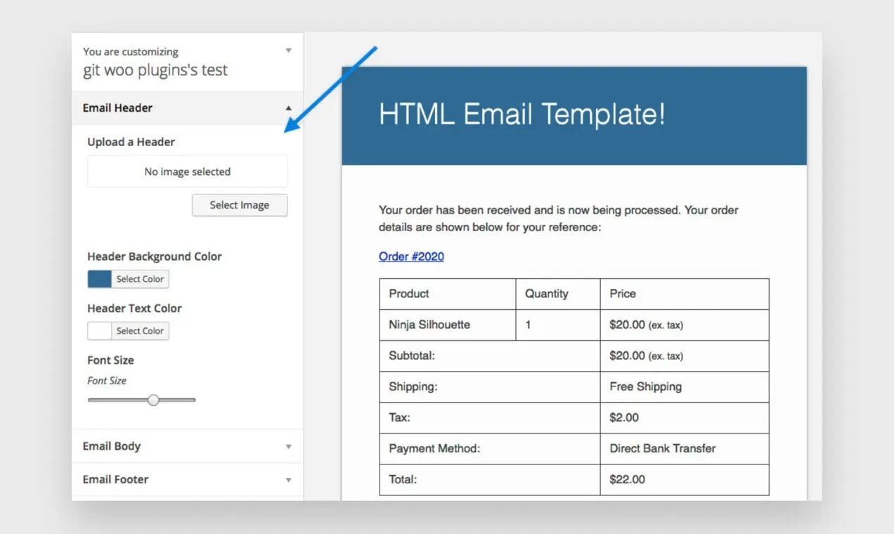 Zrzut ekranu rozszerzenia WooCommerce Email Customizer w akcji