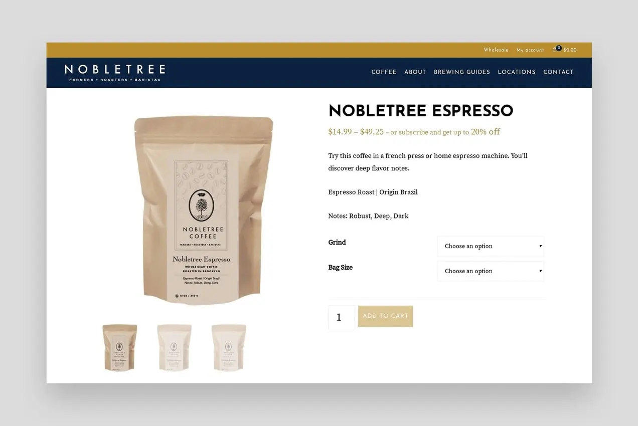 zrzut ekranu strony produktu NobleTree, przedstawiający opcje subskrypcji