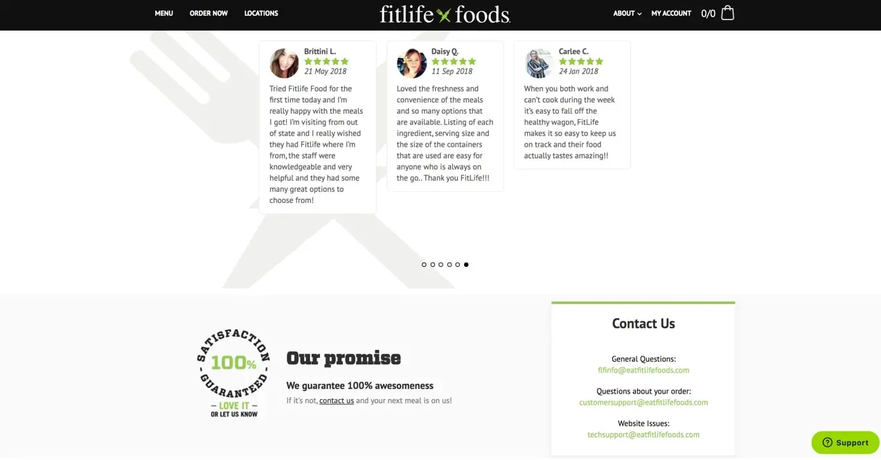 FitLife Foods 网站,提供 100% 满意保证通知