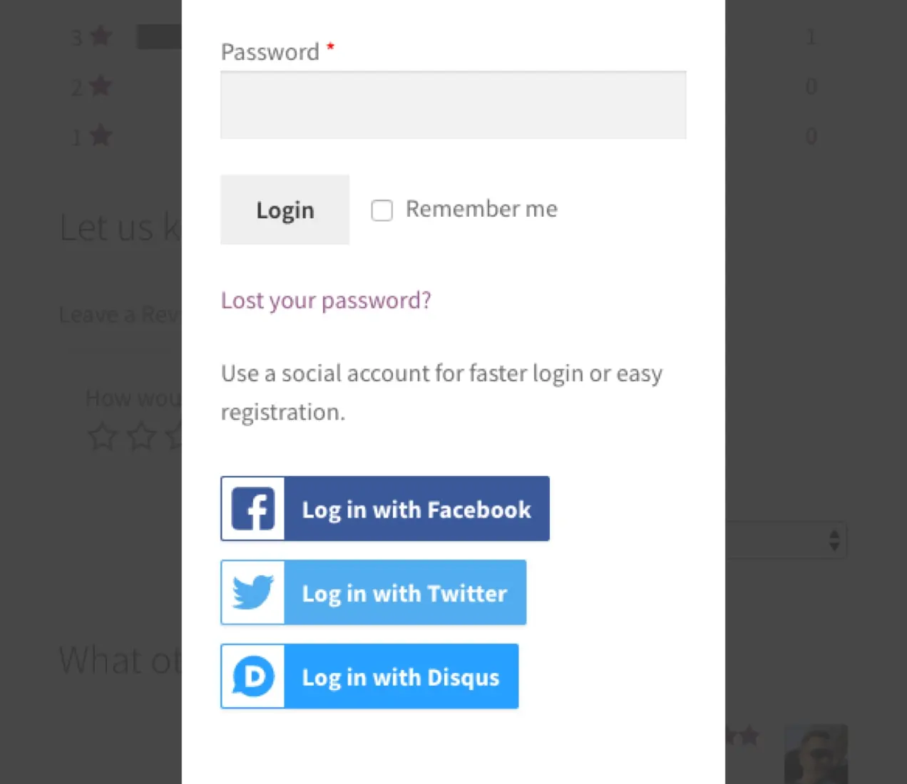 Richiesta di accesso a WooCommerce Social nella pagina di accesso del cliente