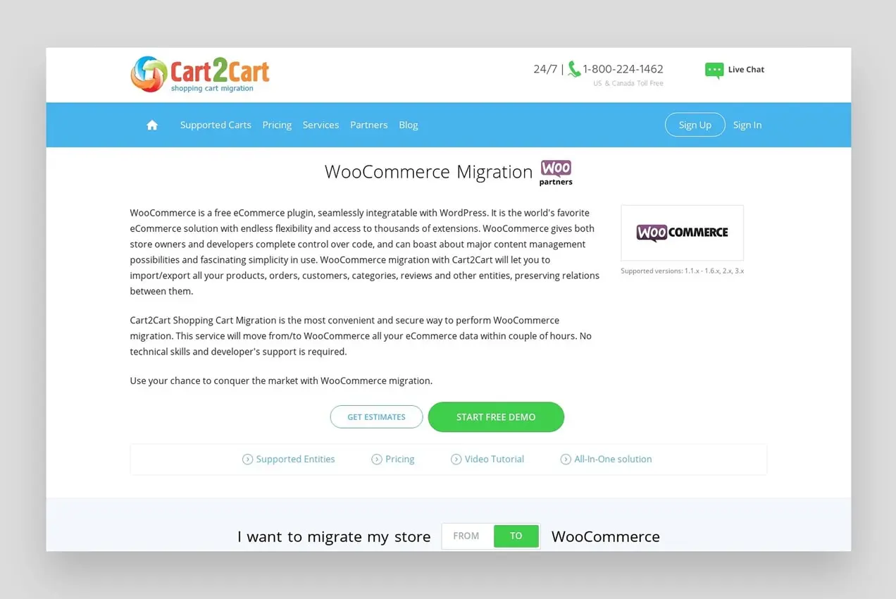 Écran de migration Cart2Cart