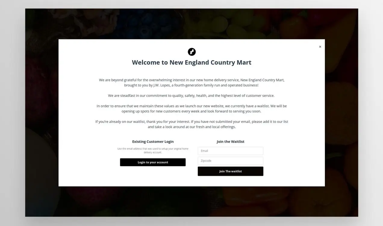 Aviso emergente de New England Country Mart