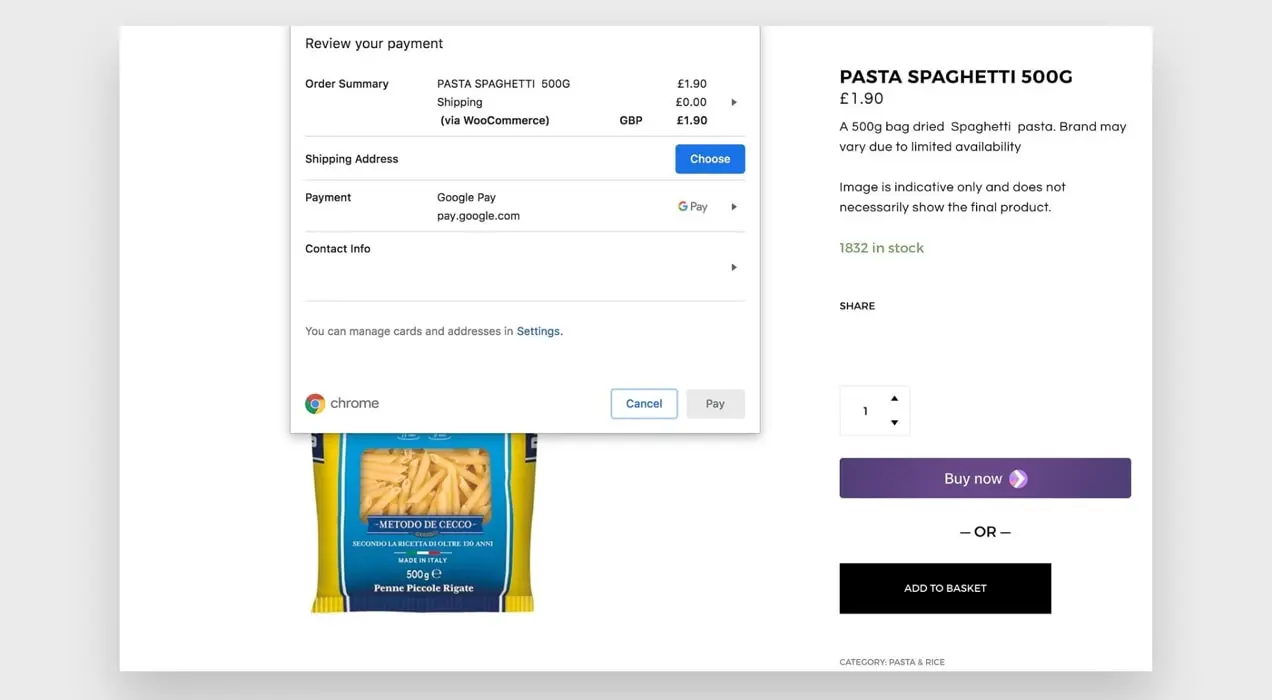 opción de pago emergente gracias a Stripe y Google Pay