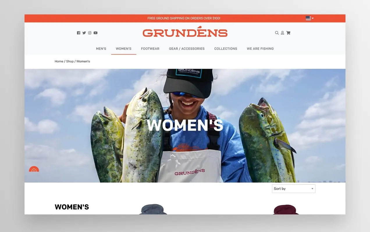 Página de categoría de Grunden en su sitio web