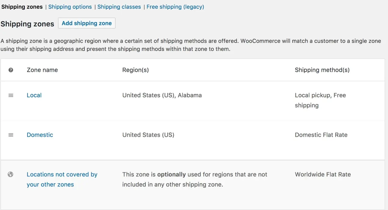 Configuración de la zona de envío en WooCommerce
