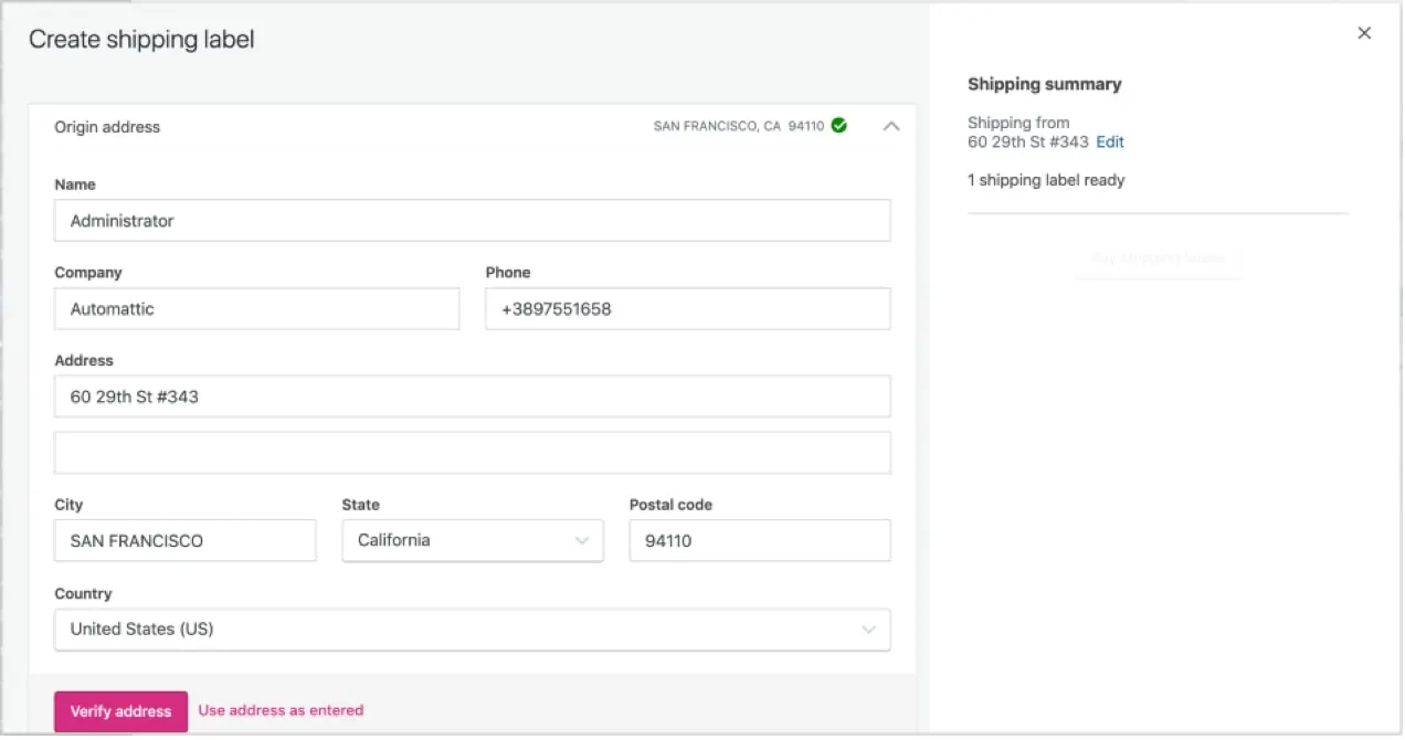 配送ラベルを作成するためのWooCommerce配送ダッシュボード