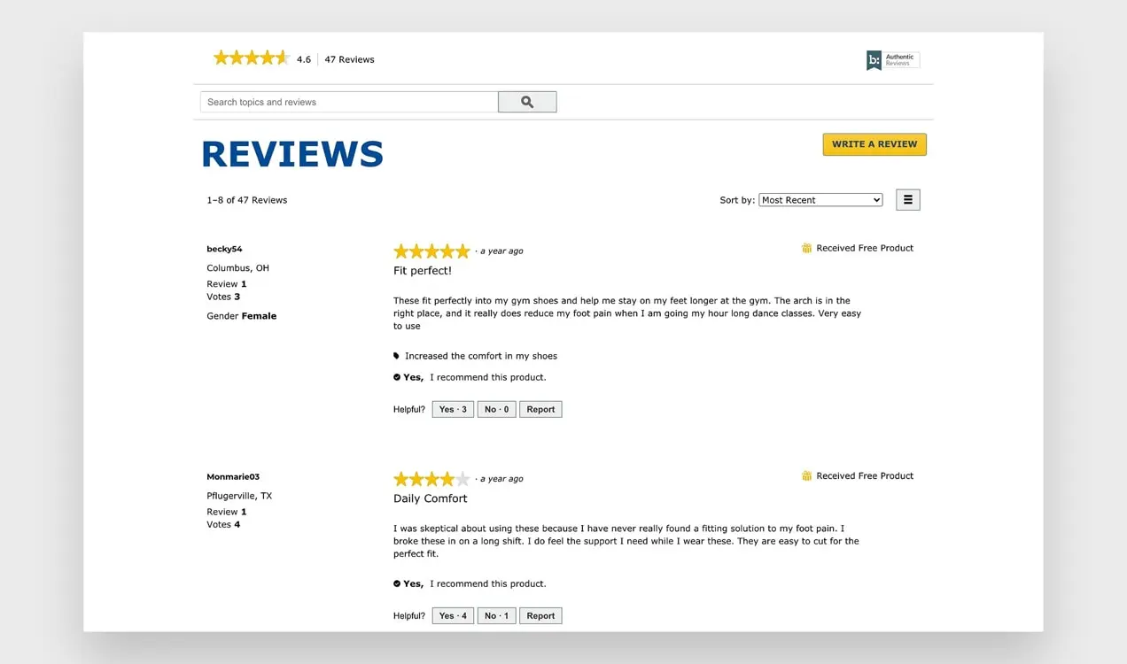 recensioni dei clienti sulle pagine dei prodotti Dr Scholls