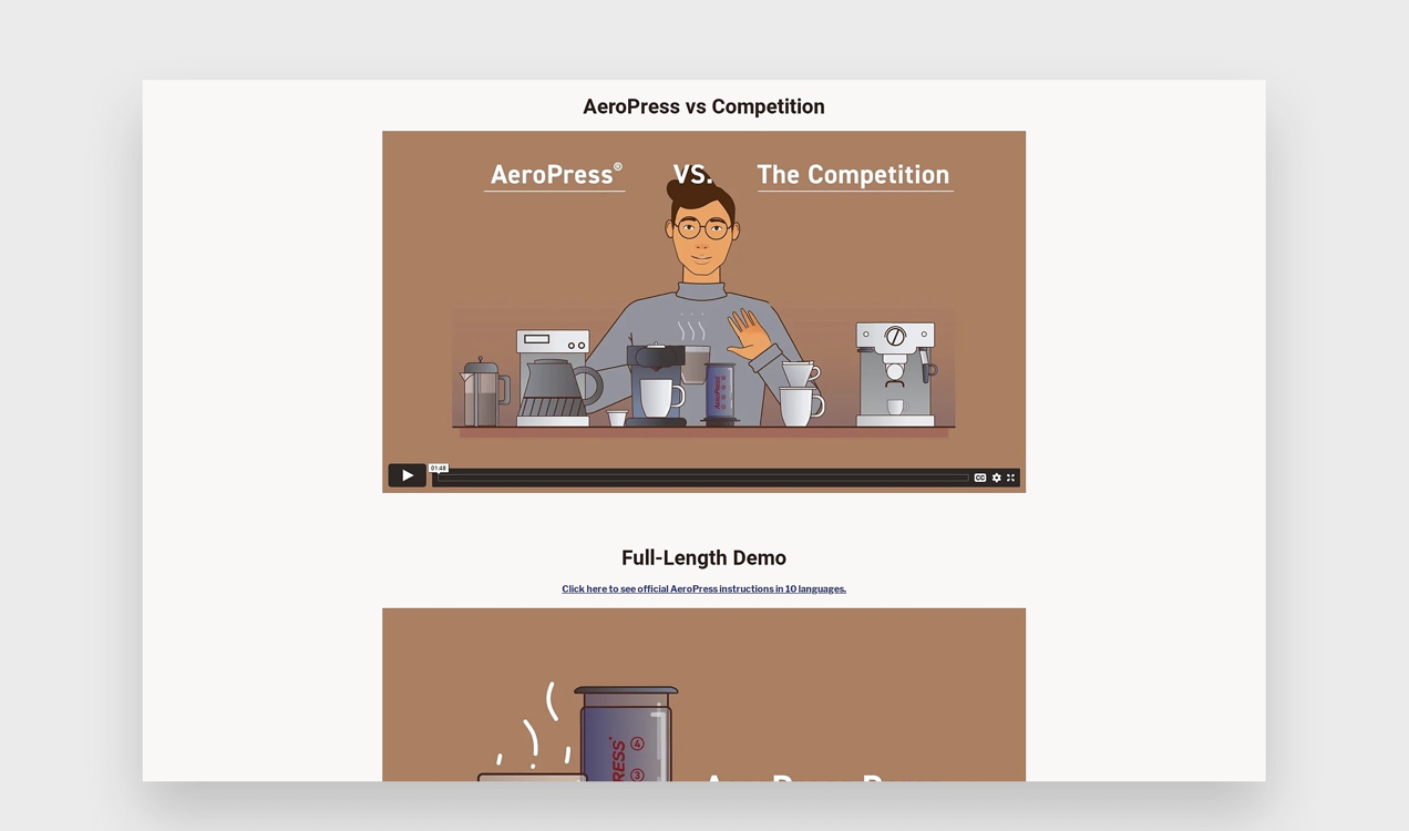 Video di AeroPress con illustrazioni