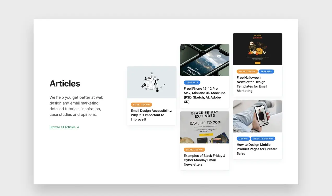 Elenco di articoli di DesignModo nella loro home page