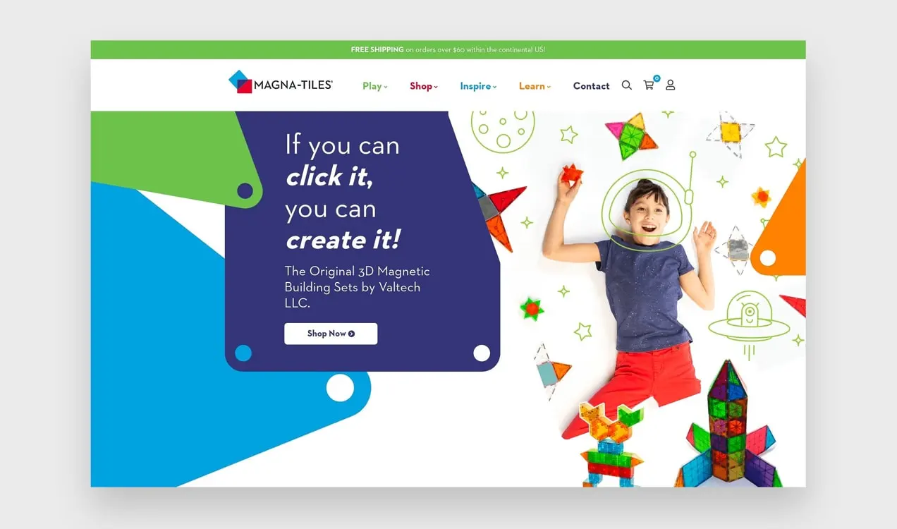 Sito Magna-Tiles con colori primari luminosi