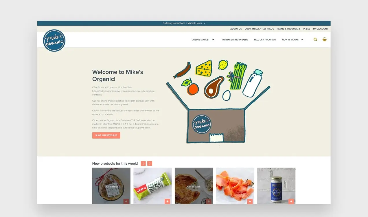Sito Web organico di Mike con illustrazioni luminose e personalizzate