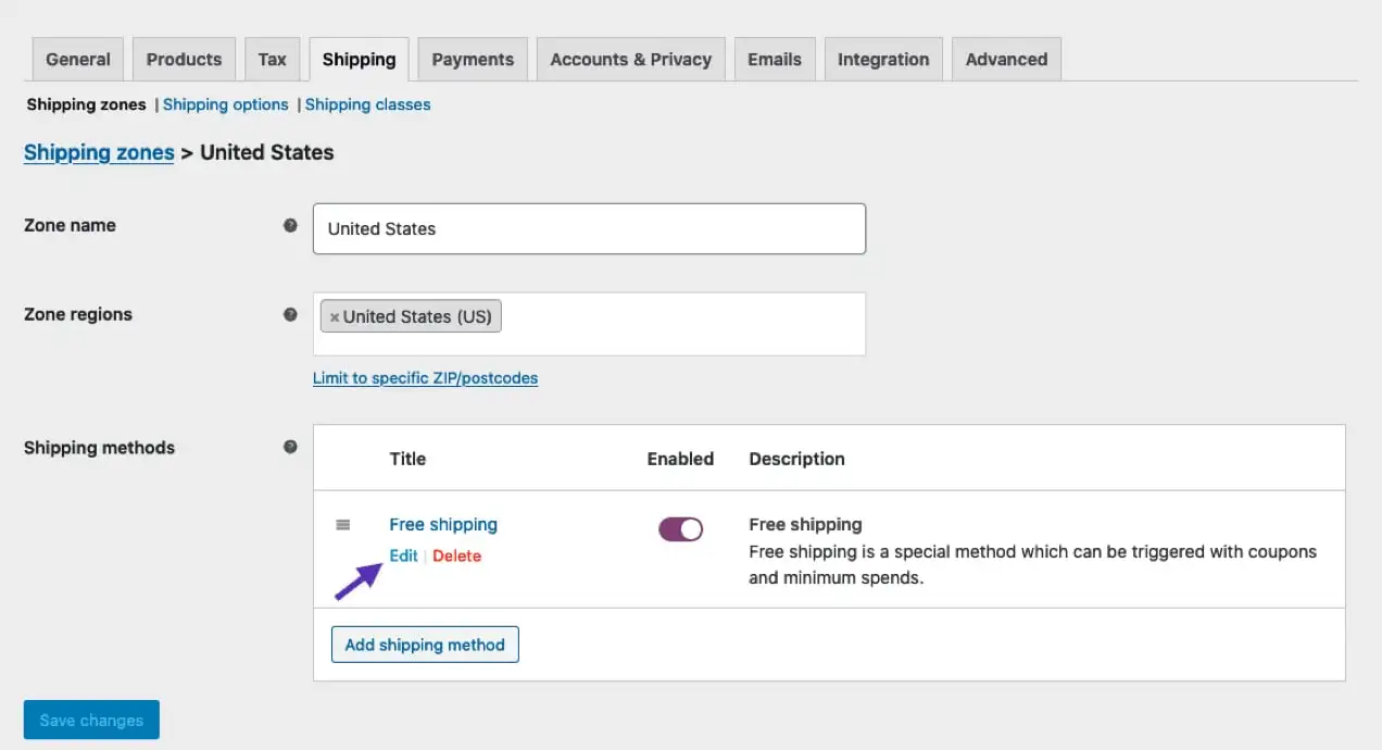 impostare la spedizione gratuita nella dashboard di WooCommerce