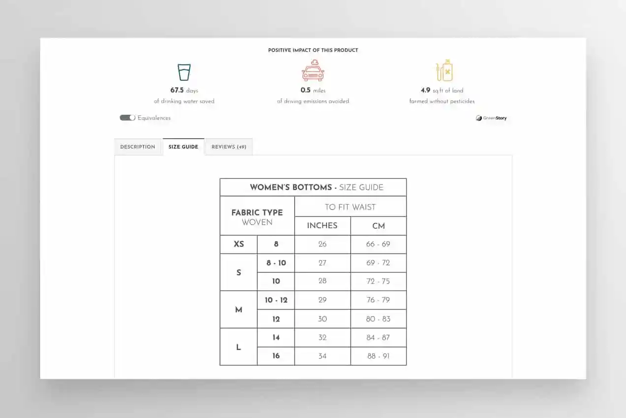 tabel de mărimi pentru produsele vestimentare de pe Bam Bamboo Clothing