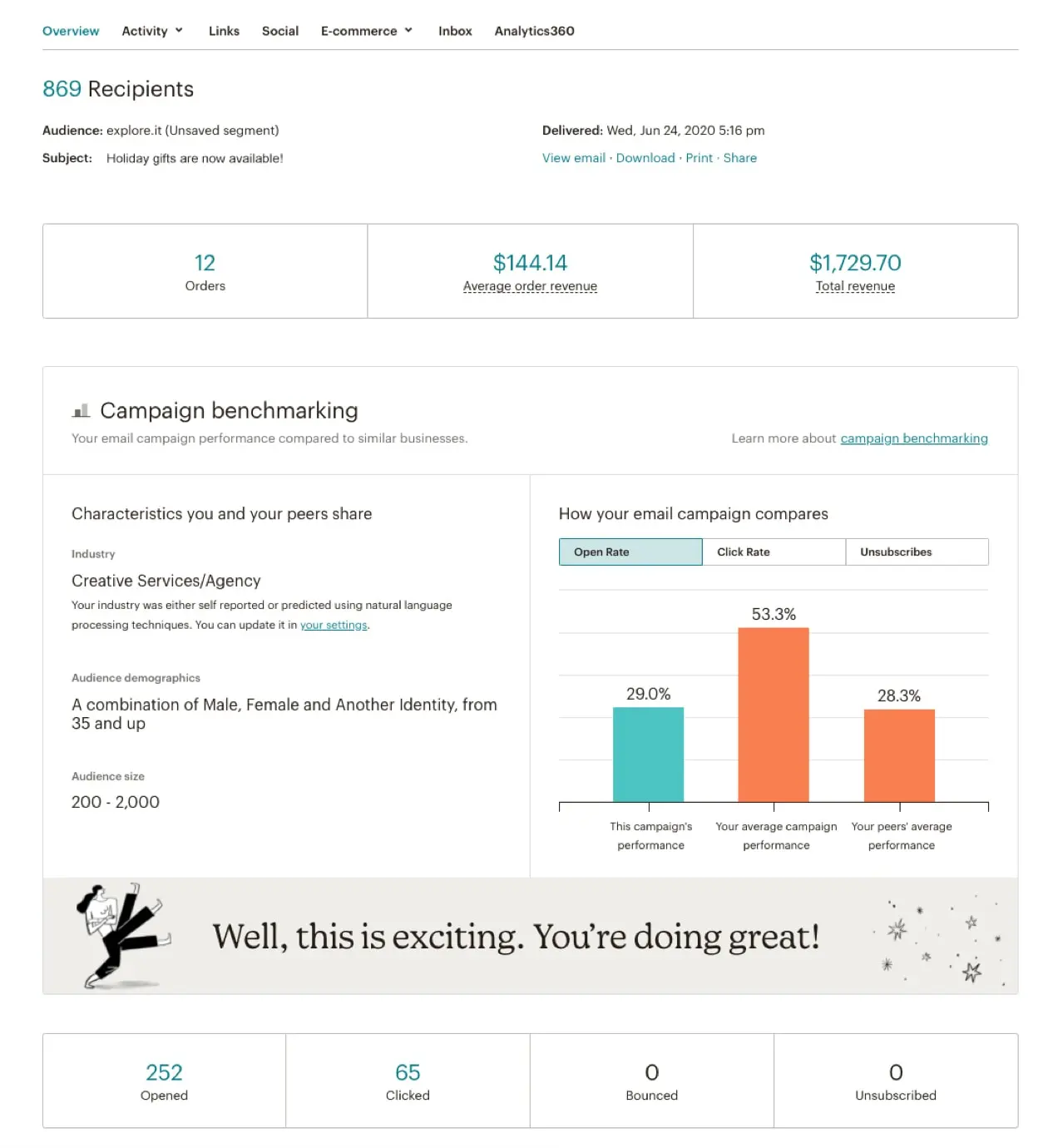 benchmark della campagna da eCommerce