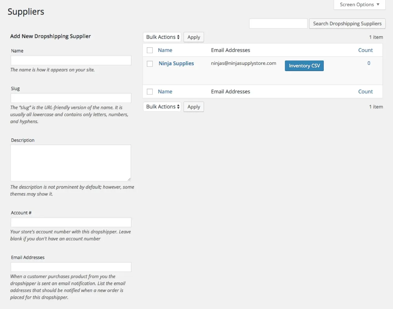 impostazioni del fornitore dropshipping
