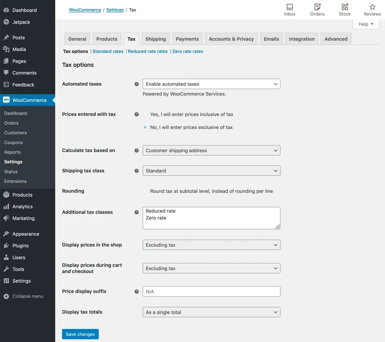 Paramètres de taxe WooCommerce