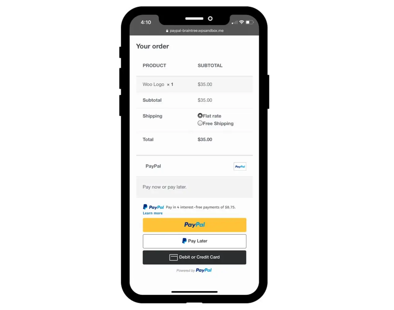 Pagamento PayPal con un clic su uno schermo mobile
