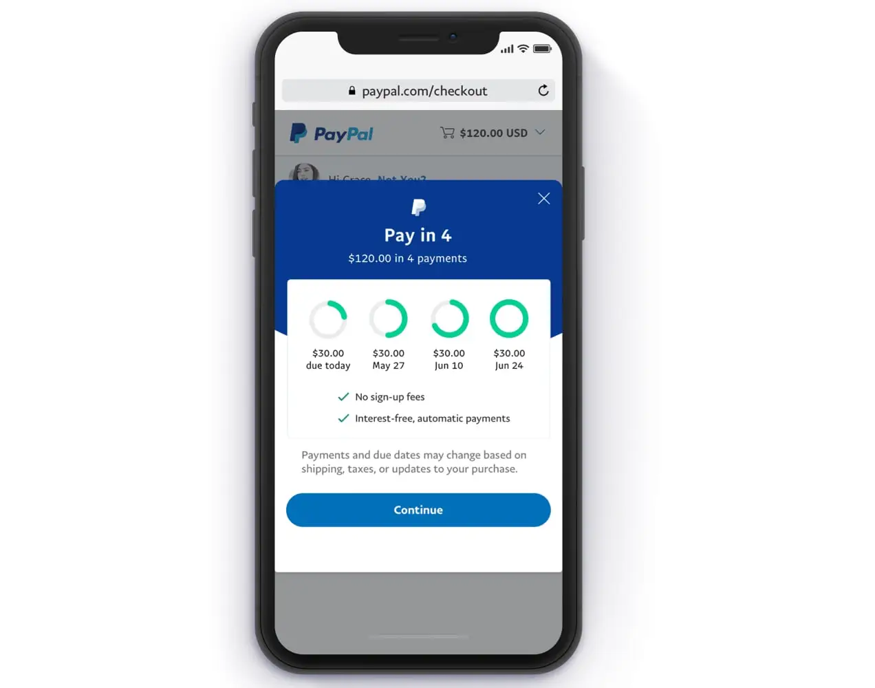 PayPal Paga in 4 su uno schermo mobile