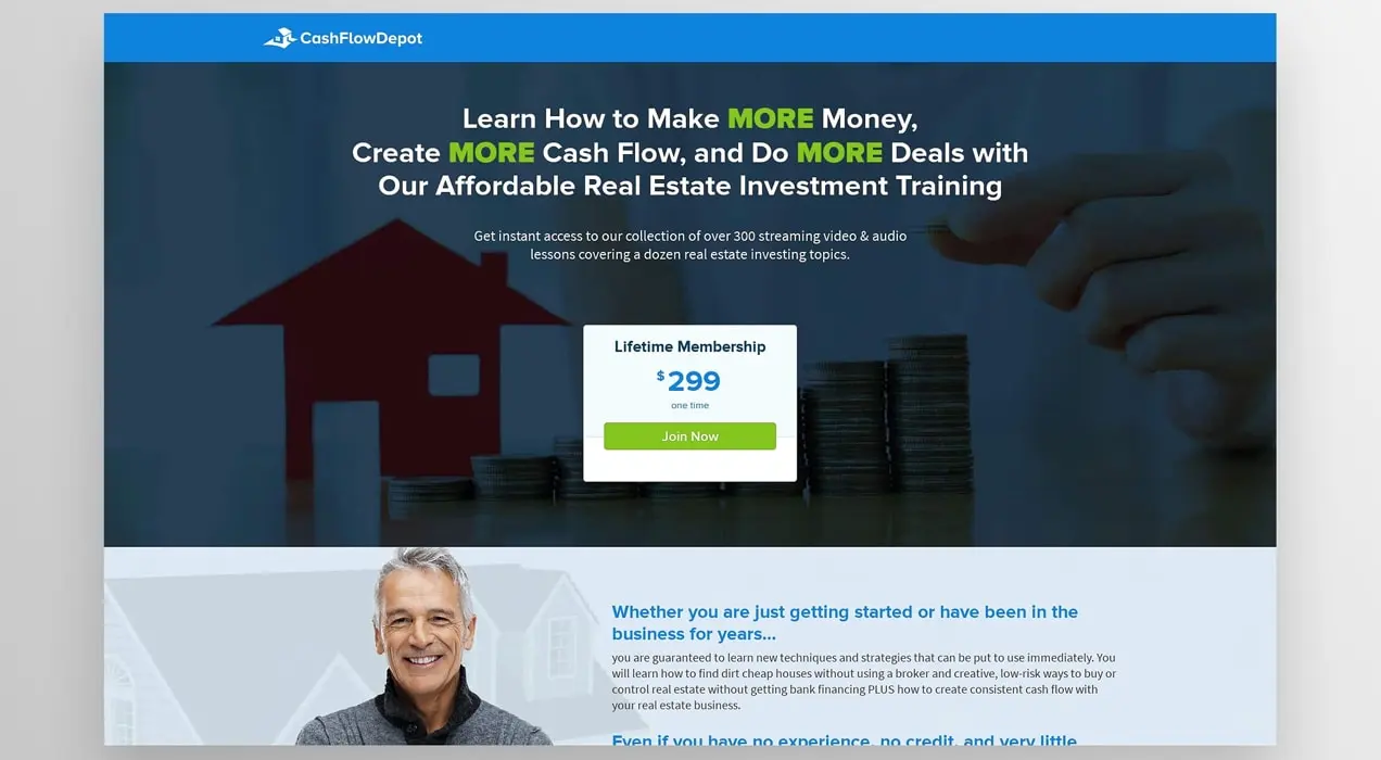 Pagina di iscrizione a CashFlowDepot
