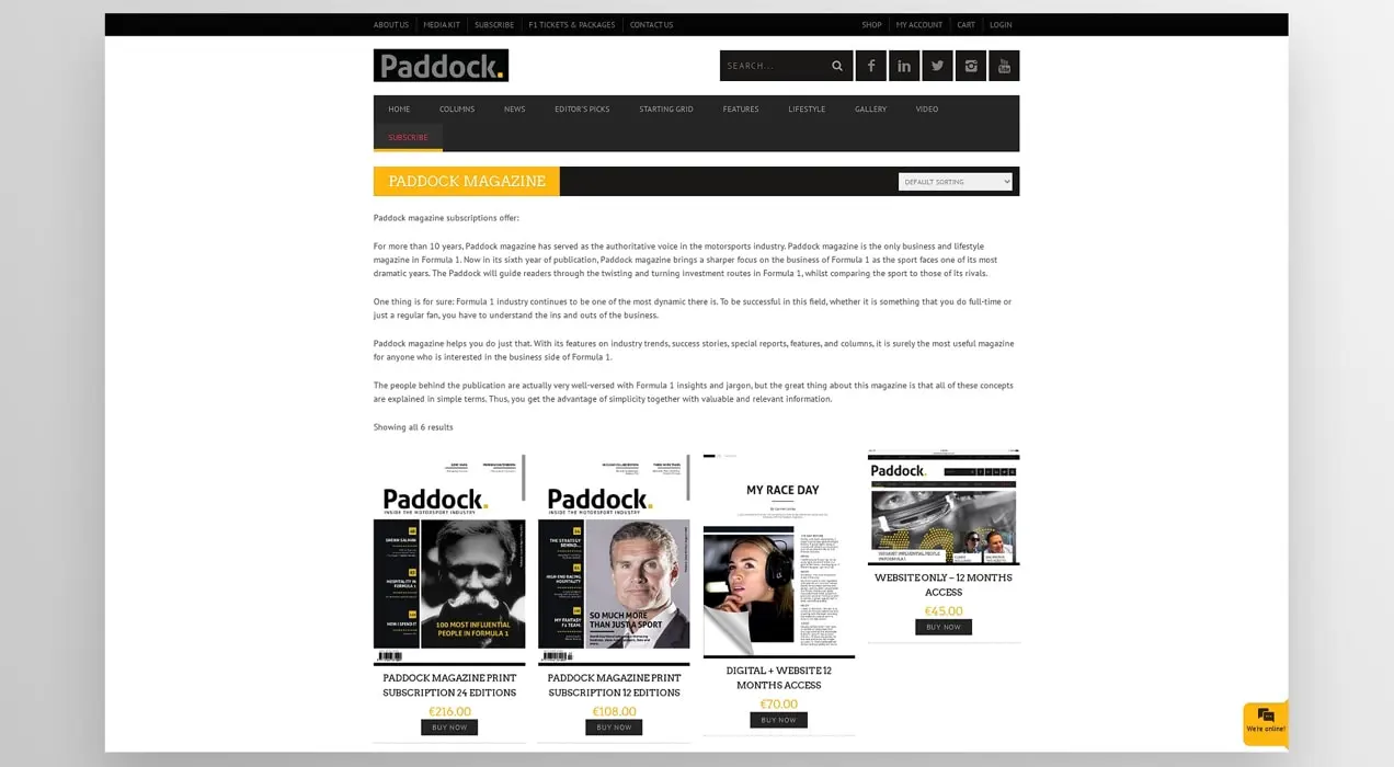 Opzioni di abbonamento a Paddock Magazine