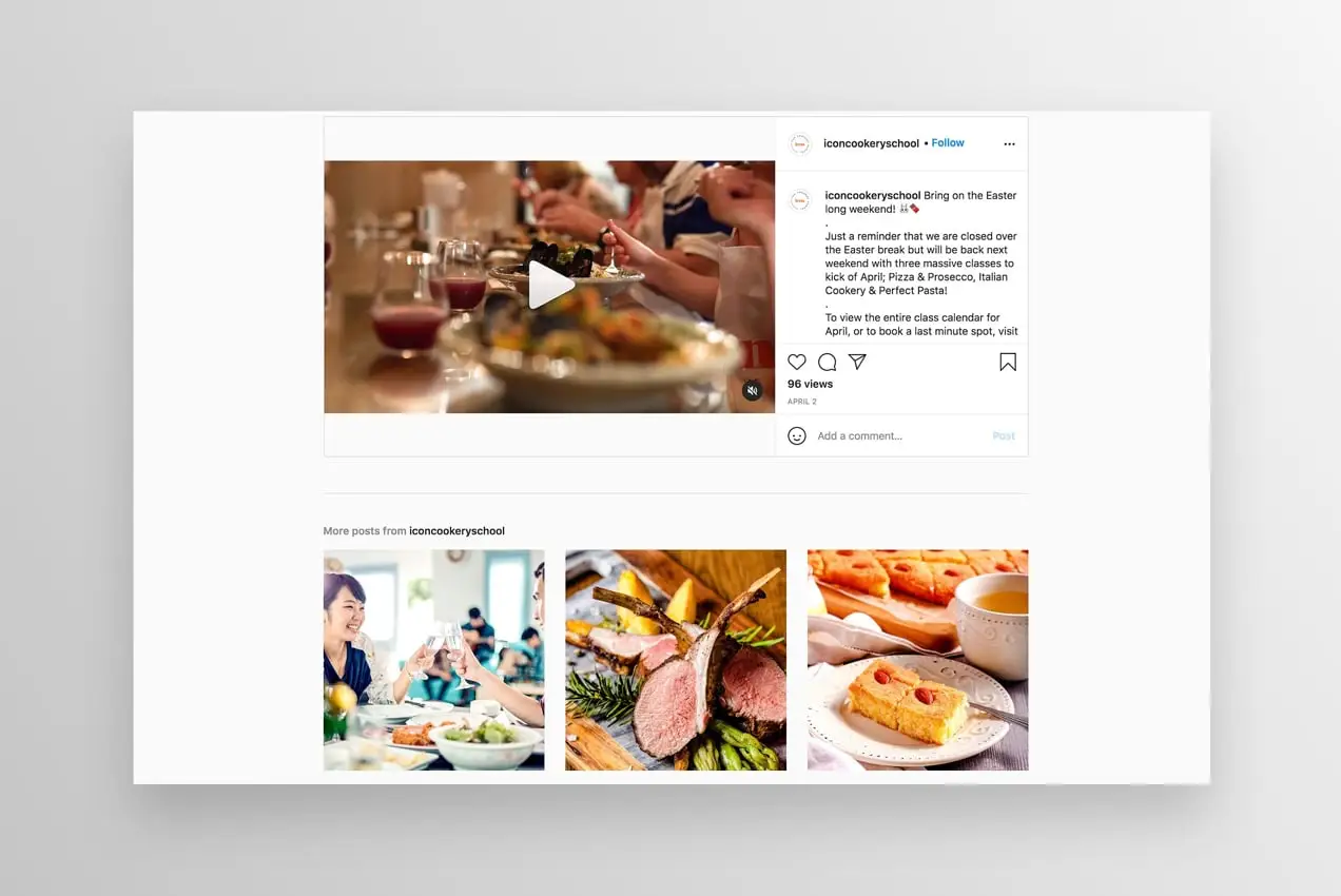 Icon Cookery School 的 Instagram 頁面展示了一段引人入勝的視頻