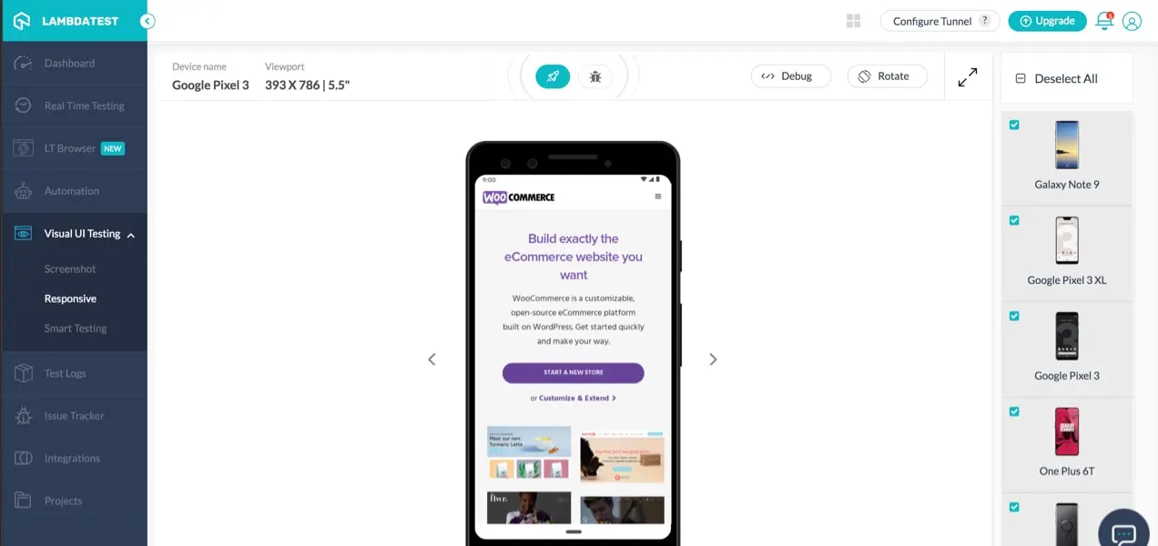 ผลลัพธ์ WooCommerce.com แสดงบน LambdaTest