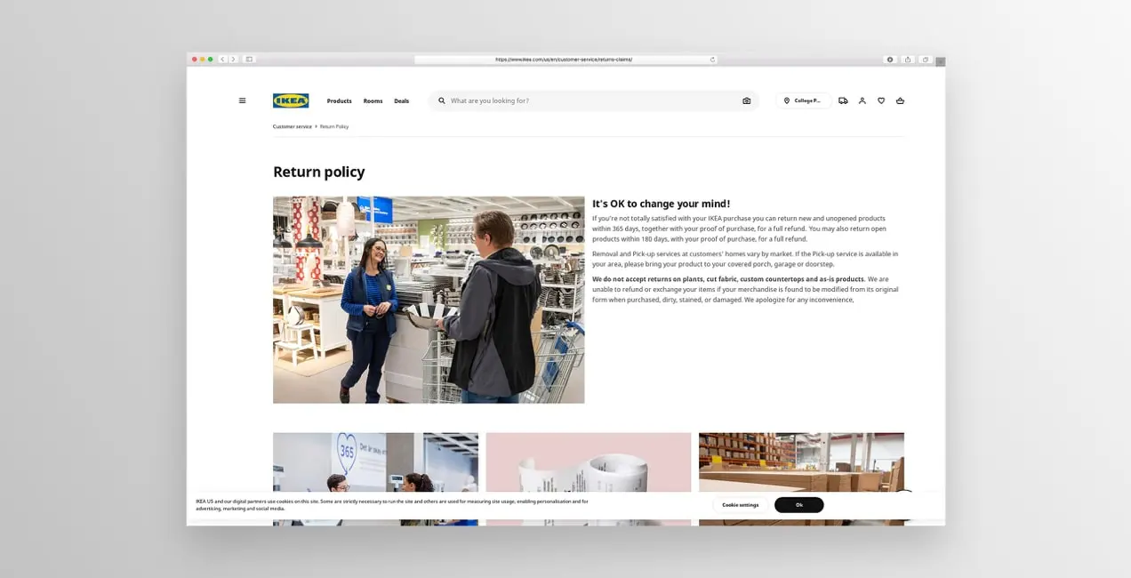 Halaman kebijakan pengembalian IKEA