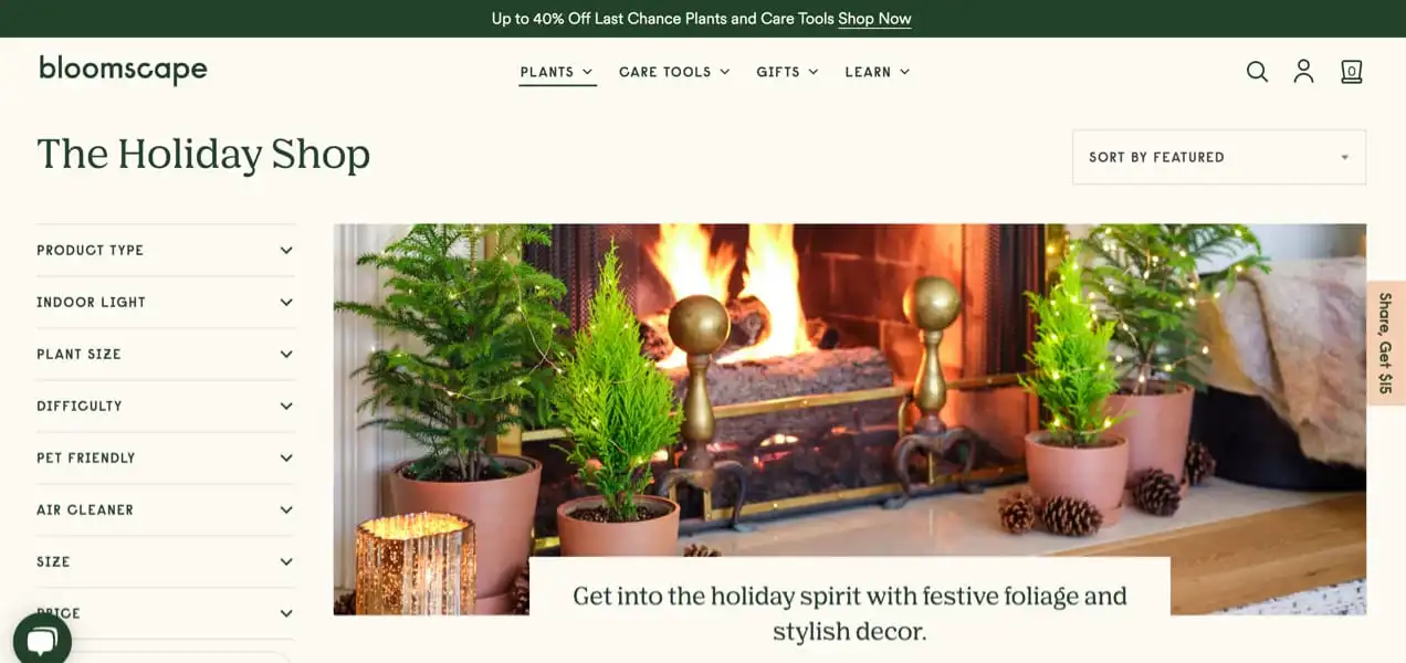 Graphiques sur le thème des vacances sur le site Bloomscape
