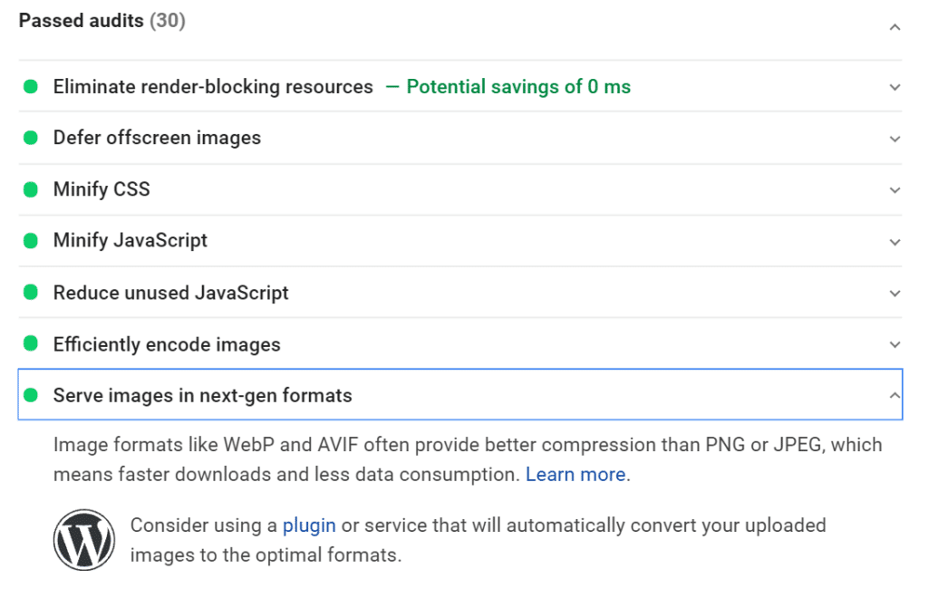 تدقيق PSI لصورة WebP