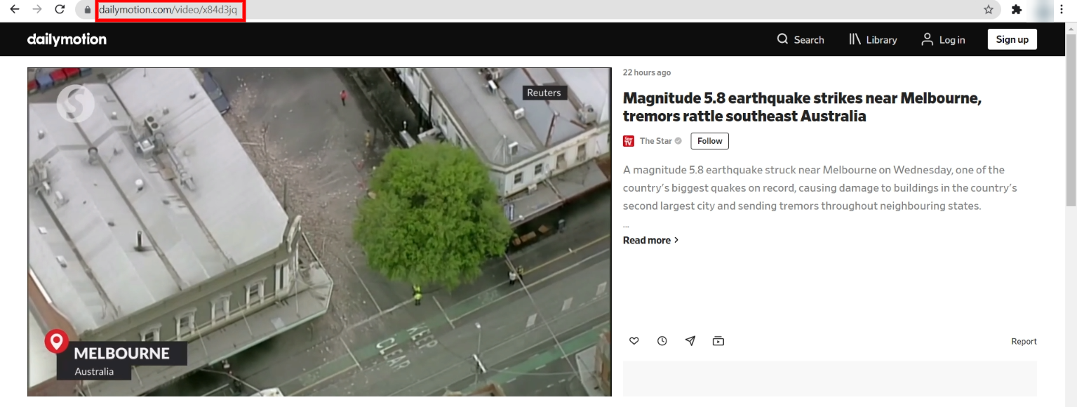 Una URL de video de Dailymotion.