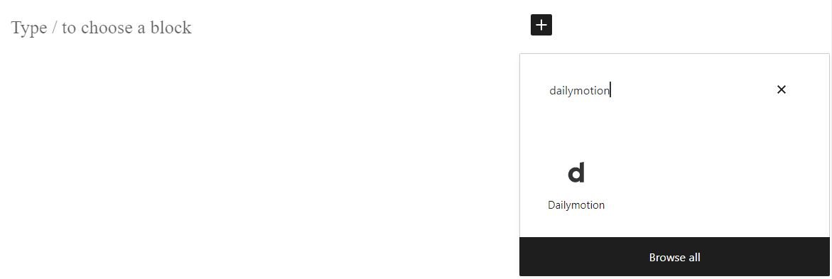 Inserción del bloque de inserción de Dailymotion.