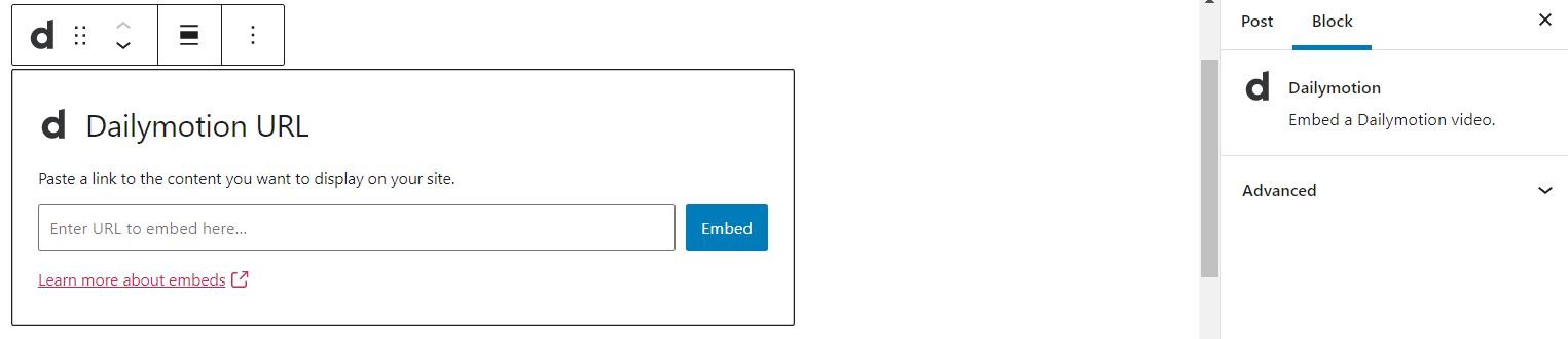 El bloque de inserción de Dailymotion.