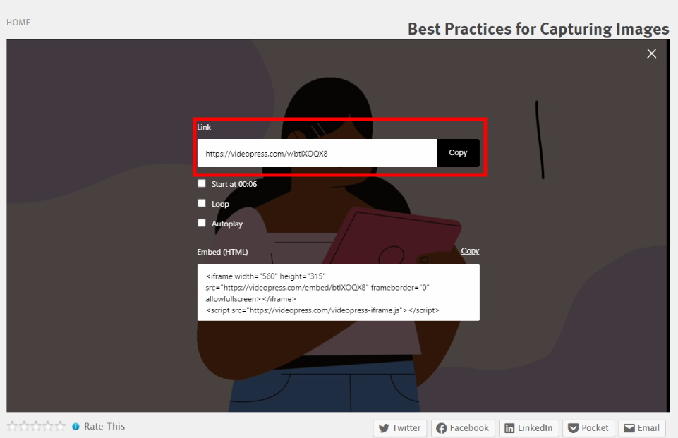 Copiando el enlace de un video de WordPress.tv.