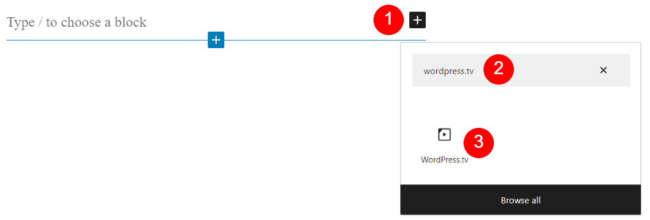 Insertar el bloque de incrustación de WordPress.tv.
