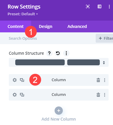 configuraciones de columna