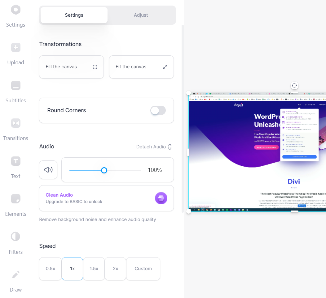 Navegación por las herramientas del editor VEED.IO