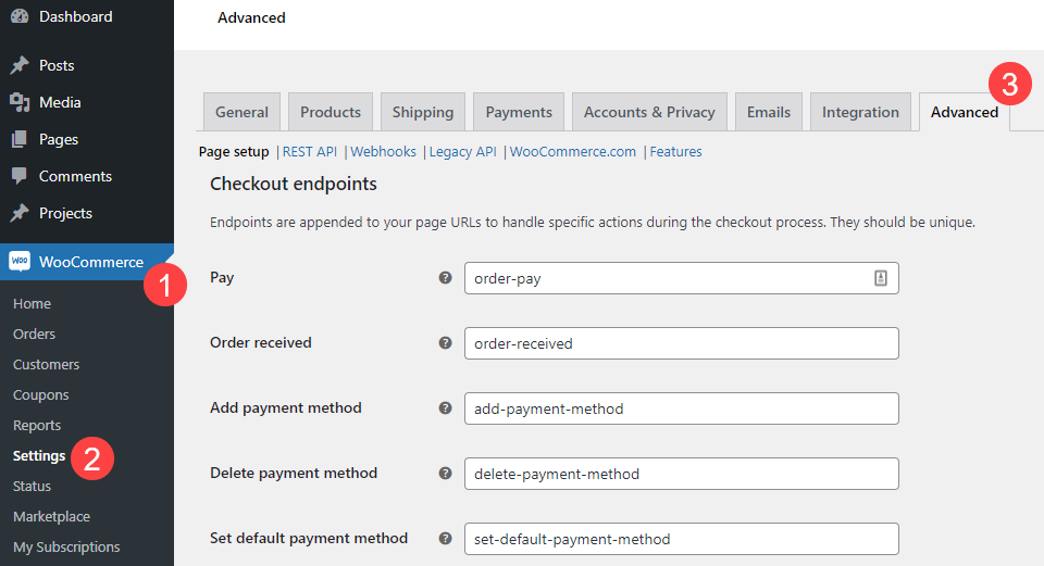 نقاط نهاية woocommerce