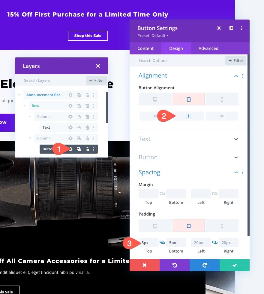 Retargeting-Zielseitenbesuch mit Ankündigungsleiste in divi
