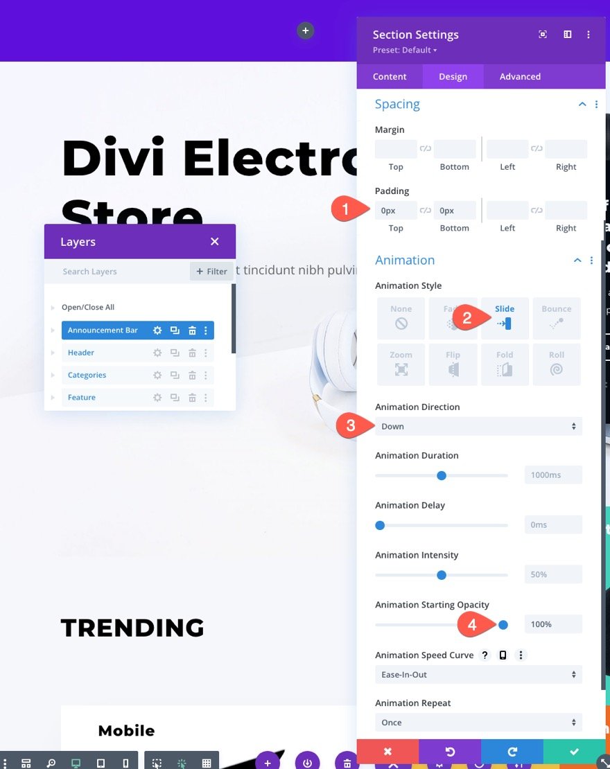 Retargeting-Zielseitenbesuch mit Ankündigungsleiste in divi