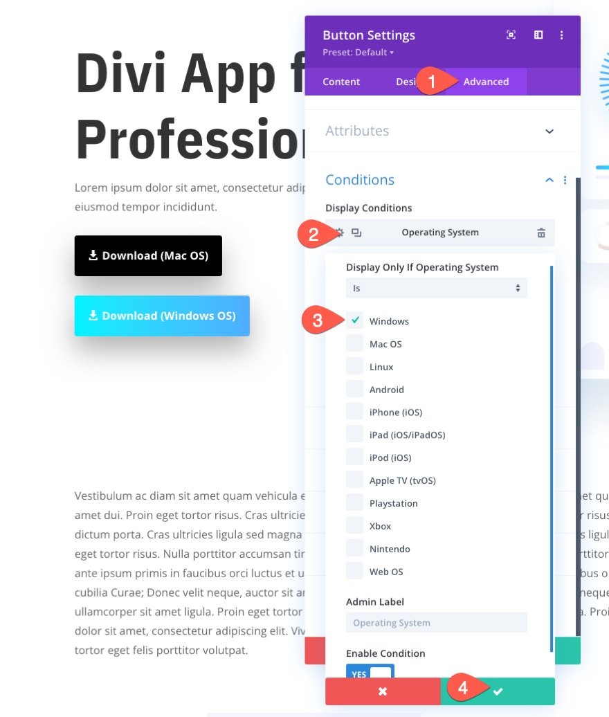 divi'de ilgili işletim sistemleri için indirme düğmelerini göster