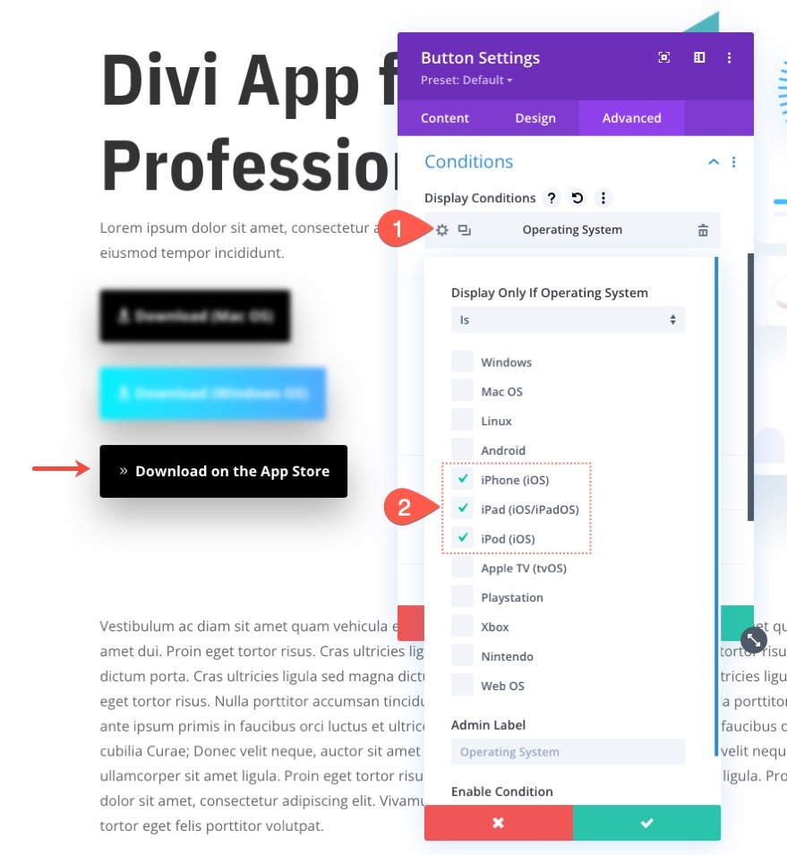 divi'de ilgili işletim sistemleri için indirme düğmelerini göster