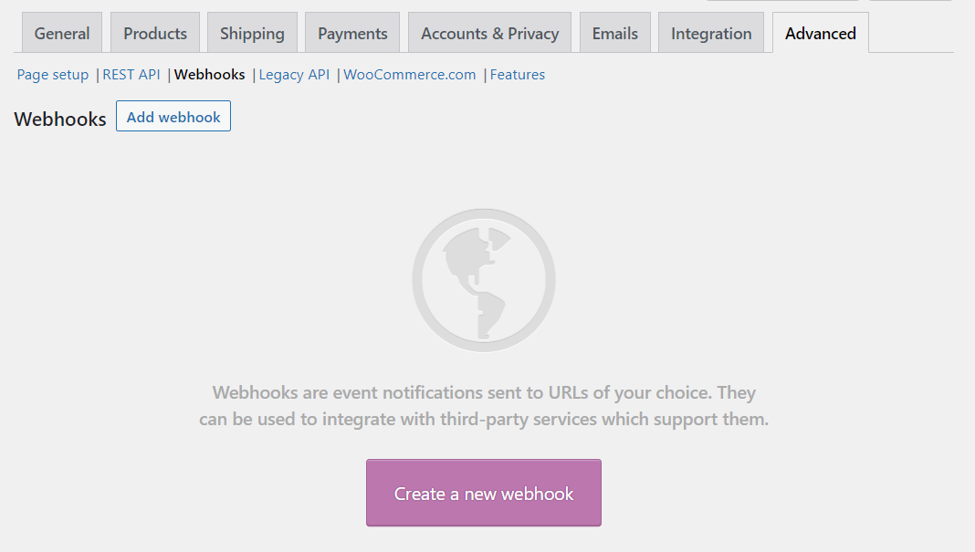 Creazione di un nuovo webhook in WooCommerce