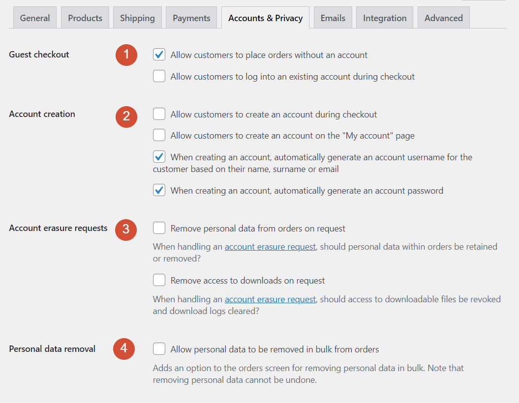 Checkout degli ospiti e impostazioni dei dati personali in WooCommerce