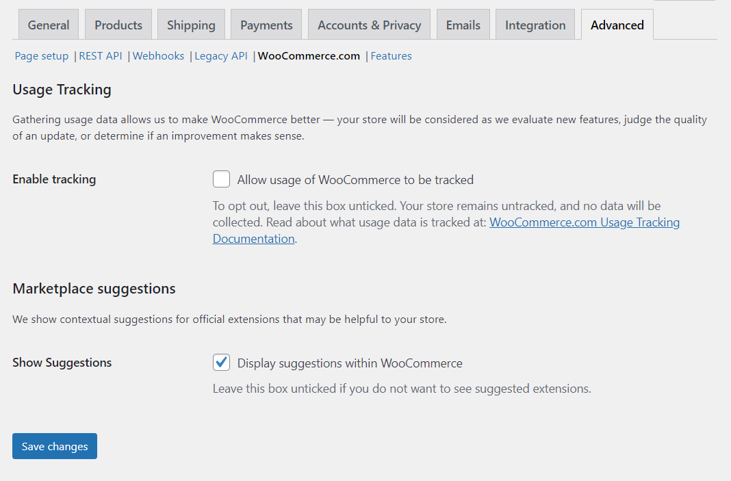 Impostazioni di monitoraggio di WooCommerce