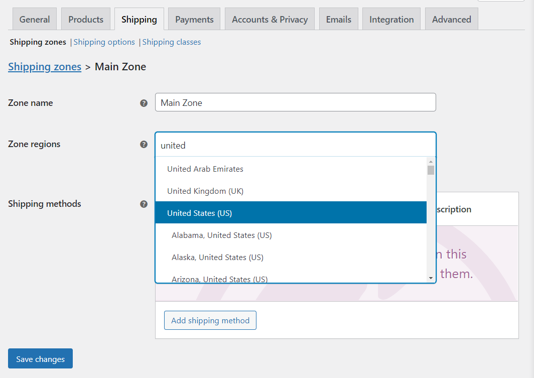 Aggiunta di una nuova zona di spedizione in WooCommerce