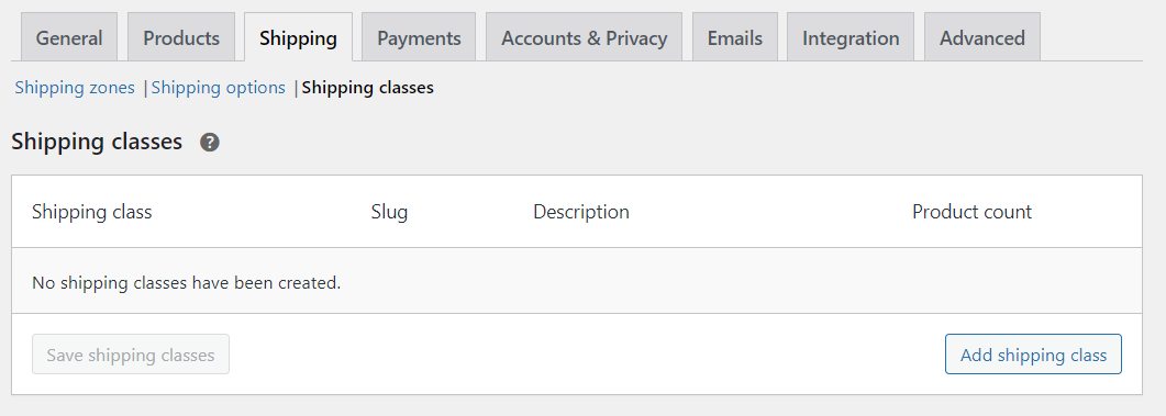 Impostazioni della classe di spedizione WooCommerce