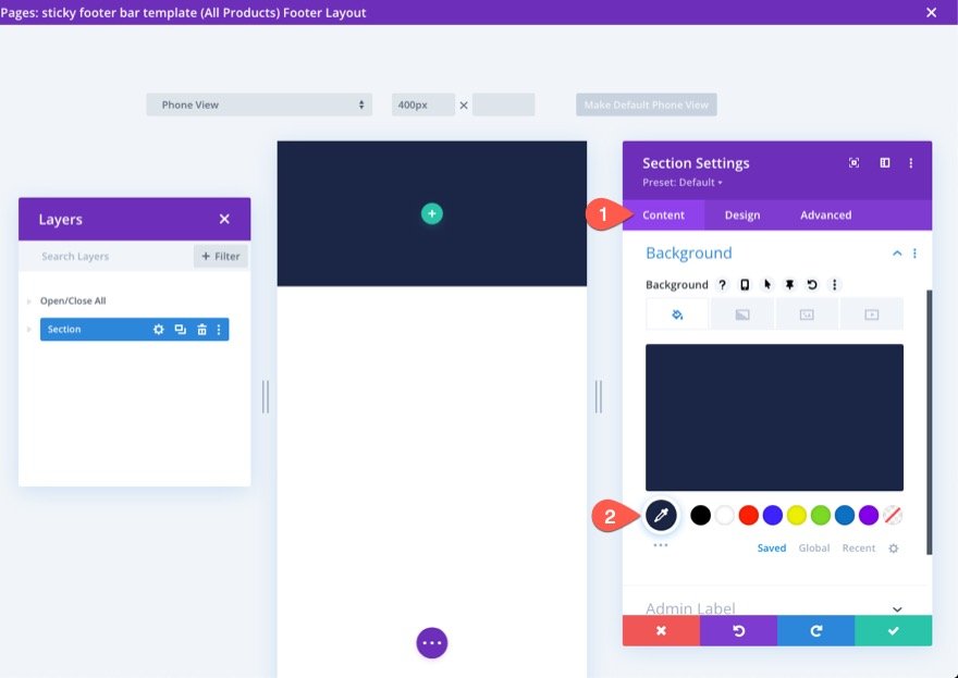 липкие нижние колонтитулы для мобильных устройств divi