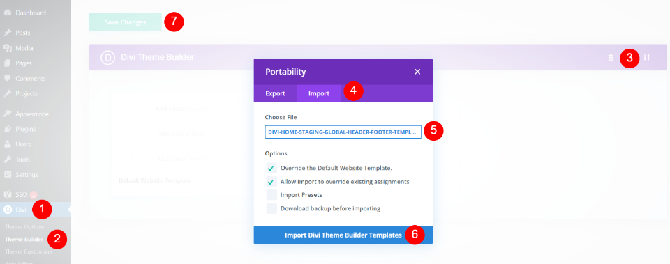 上傳 Divi 頁腳模板
