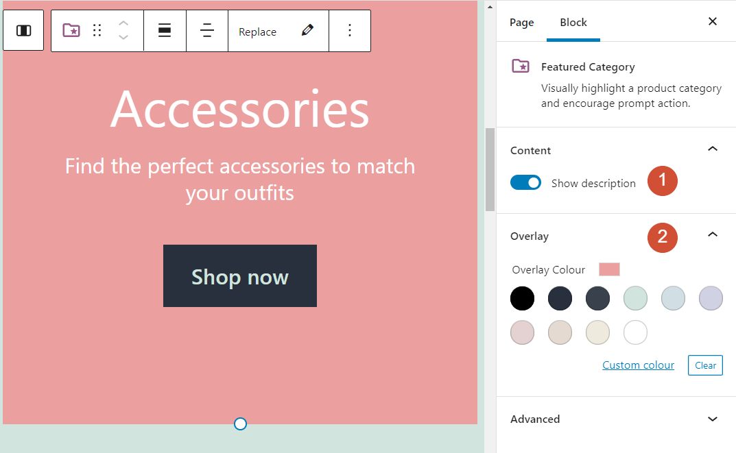 配置特色類別 WooCommerce 塊的設置